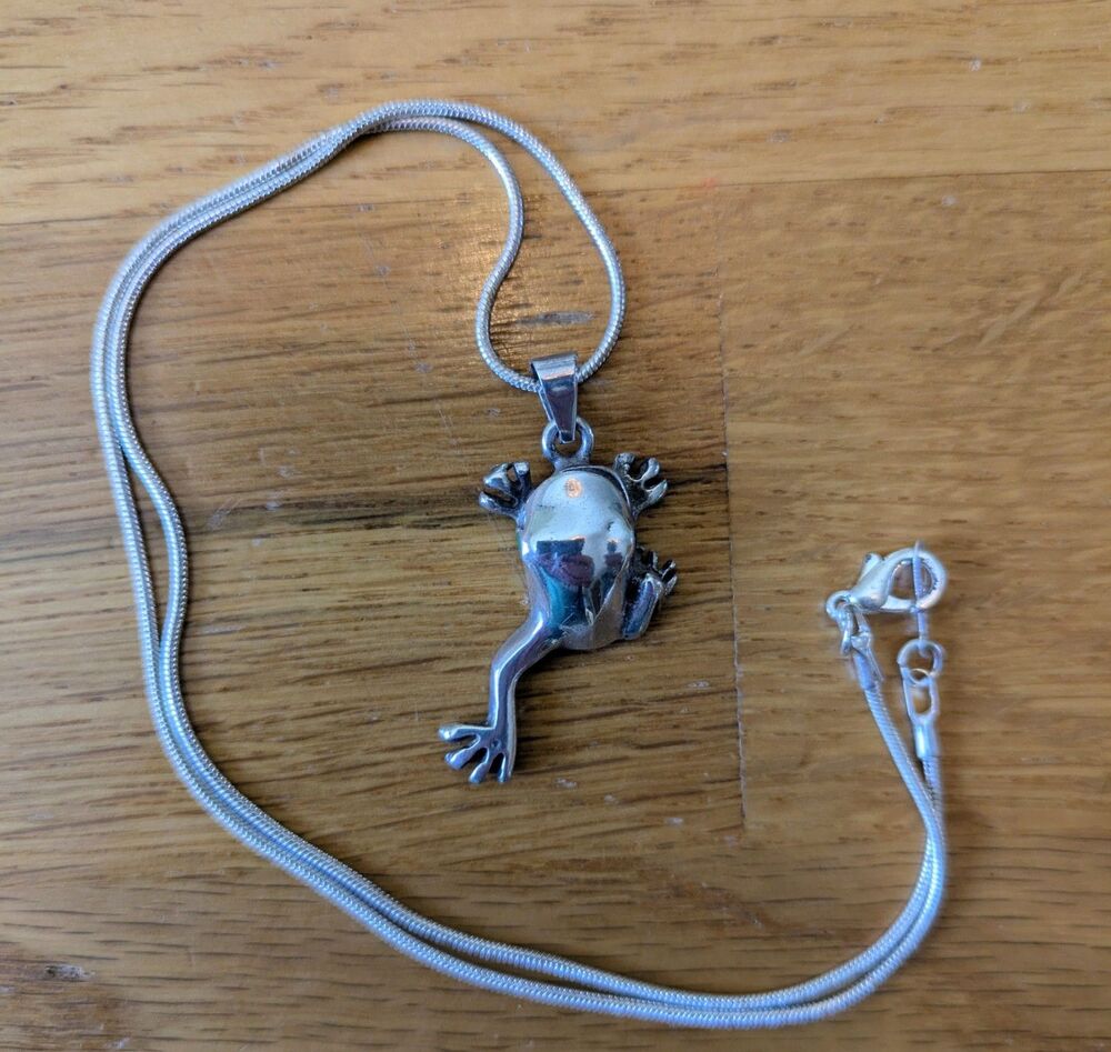 Sterling Silver 925 Jumping Frog Charm Pendant Necklace 16" Long So Cute!!